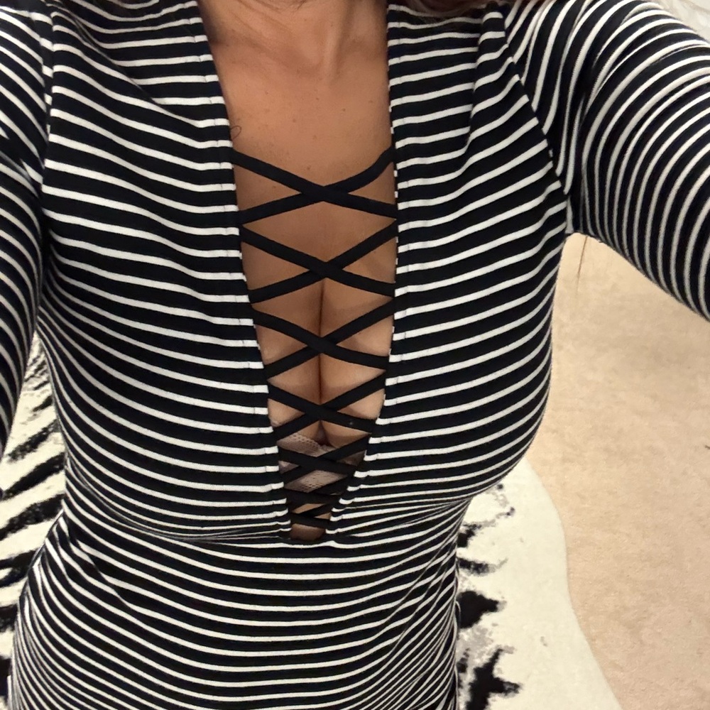 Express Black and White Striped Top